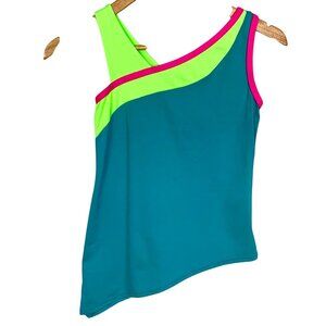 Motionwear Asymmetrical Dance Performance Wear Top Small Adult Neon Green Blue